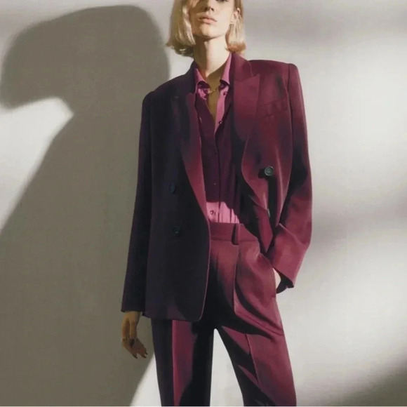 Vince Double Breasted Crepe Suit Blazer -Plum Wine - Picture 3 of 9